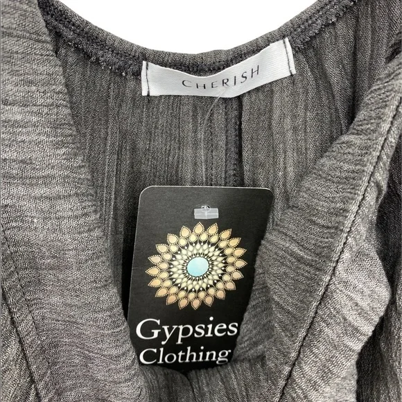 💕SALE💕 NWT Gypsy Clothing Cherish Gray Off Shoulder Front Tie Bell Sleeve Top - Picture 5 of 7
